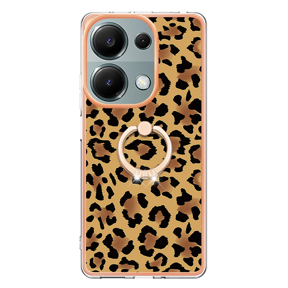 YB IMD Series-20 Style D for Xiaomi Redmi Note 13 Pro 4G / Poco M6 Pro 4G TPU Case Ring Kickstand 2.0mm Back Cover - Leopard Print