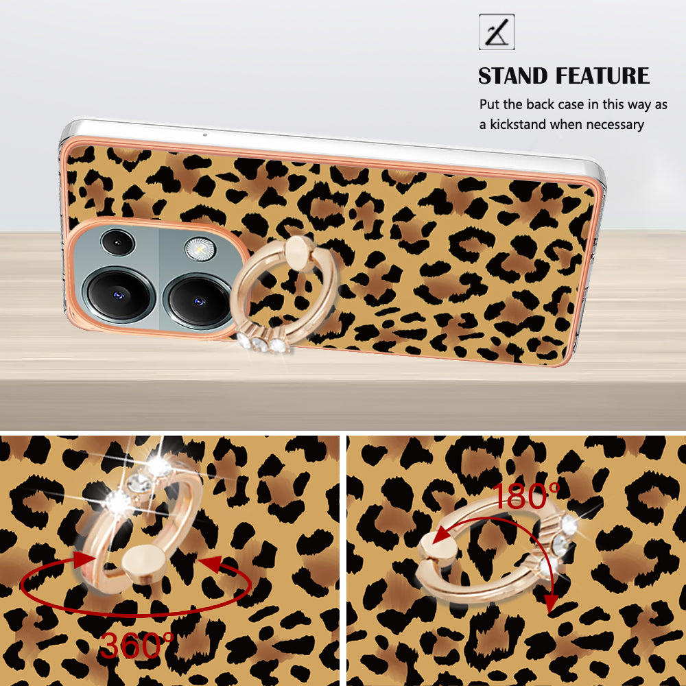 YB IMD Series-20 Style D for Xiaomi Redmi Note 13 Pro 4G / Poco M6 Pro 4G TPU Case Ring Kickstand 2.0mm Back Cover - Leopard Print