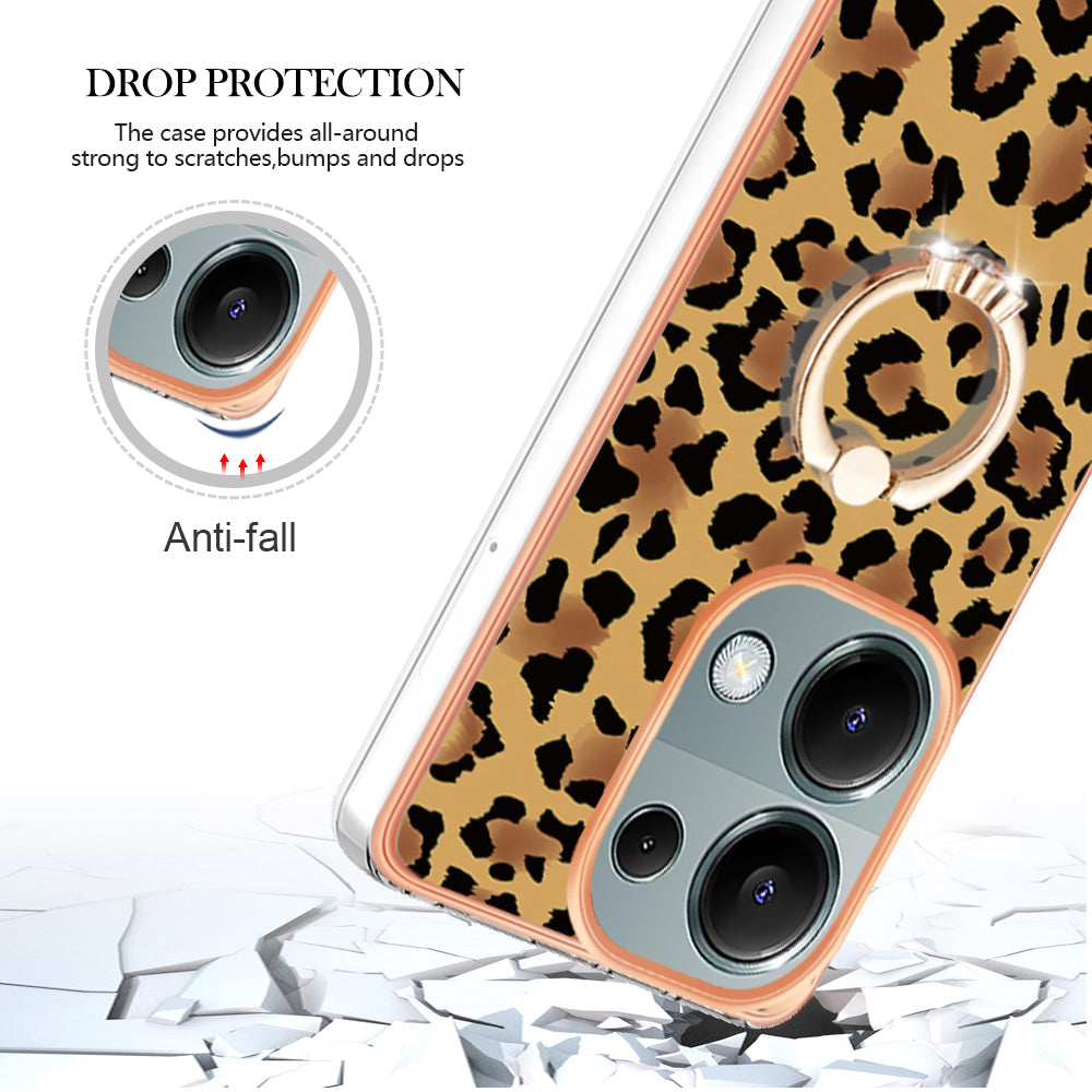 YB IMD Series-20 Style D for Xiaomi Redmi Note 13 Pro 4G / Poco M6 Pro 4G TPU Case Ring Kickstand 2.0mm Back Cover - Leopard Print