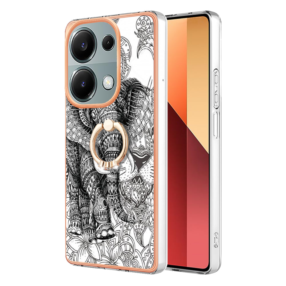 YB IMD Series-20 Style D for Xiaomi Redmi Note 13 Pro 4G / Poco M6 Pro 4G TPU Case Ring Kickstand 2.0mm Back Cover - Totem Elephant