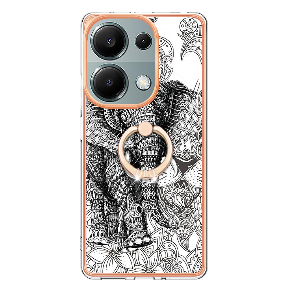 YB IMD Series-20 Style D for Xiaomi Redmi Note 13 Pro 4G / Poco M6 Pro 4G TPU Case Ring Kickstand 2.0mm Back Cover - Totem Elephant