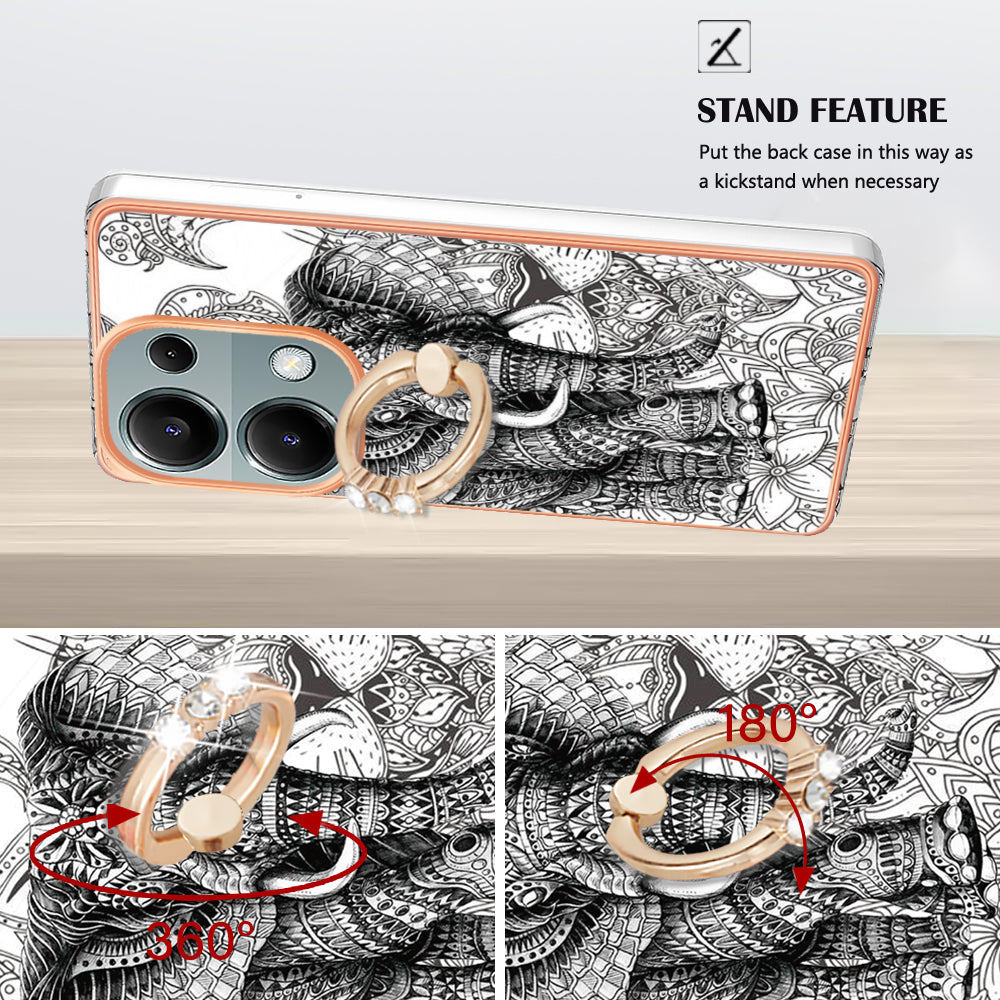 YB IMD Series-20 Style D for Xiaomi Redmi Note 13 Pro 4G / Poco M6 Pro 4G TPU Case Ring Kickstand 2.0mm Back Cover - Totem Elephant