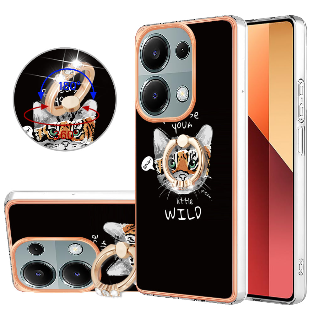 YB IMD Series-20 Style D for Xiaomi Redmi Note 13 Pro 4G / Poco M6 Pro 4G TPU Case Ring Kickstand 2.0mm Back Cover - Cat  /  Tiger