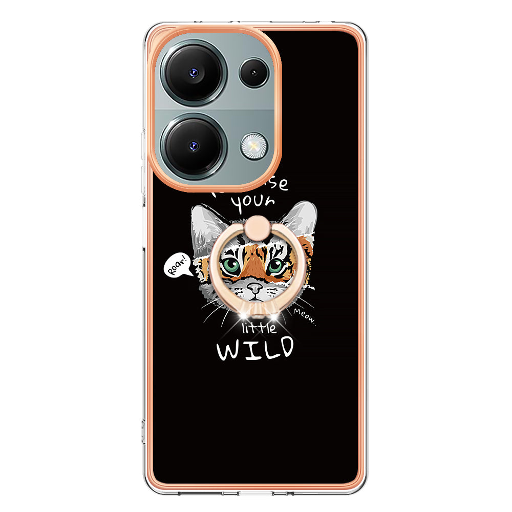 YB IMD Series-20 Style D for Xiaomi Redmi Note 13 Pro 4G / Poco M6 Pro 4G TPU Case Ring Kickstand 2.0mm Back Cover - Cat  /  Tiger