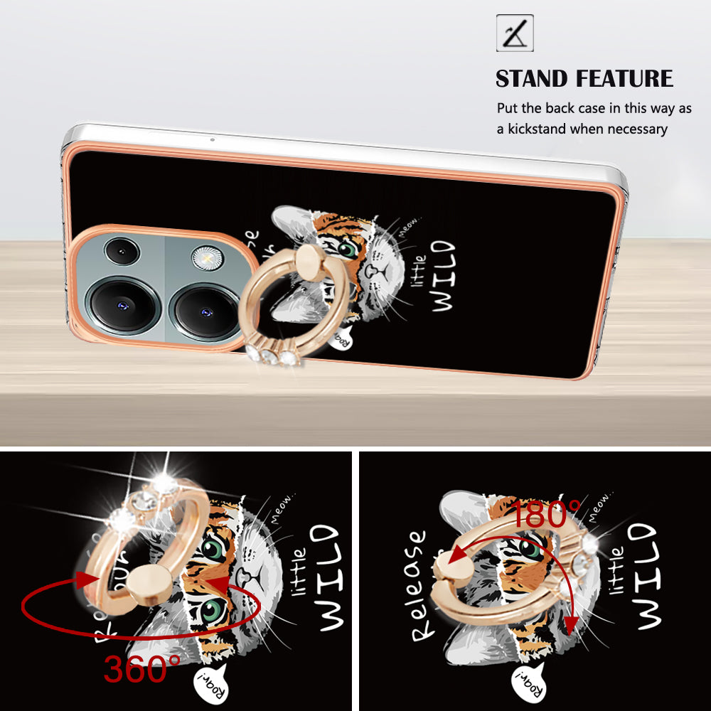 YB IMD Series-20 Style D for Xiaomi Redmi Note 13 Pro 4G / Poco M6 Pro 4G TPU Case Ring Kickstand 2.0mm Back Cover - Cat  /  Tiger