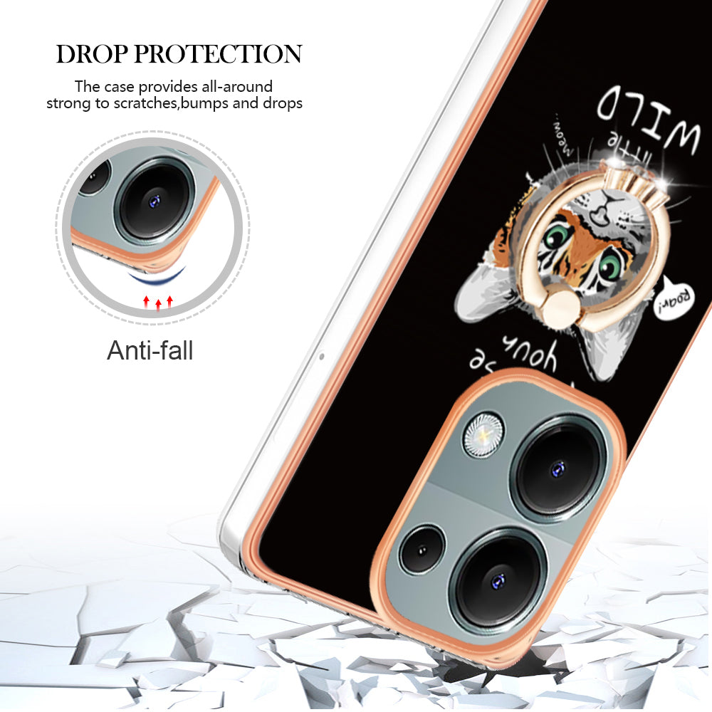 YB IMD Series-20 Style D for Xiaomi Redmi Note 13 Pro 4G / Poco M6 Pro 4G TPU Case Ring Kickstand 2.0mm Back Cover - Cat  /  Tiger