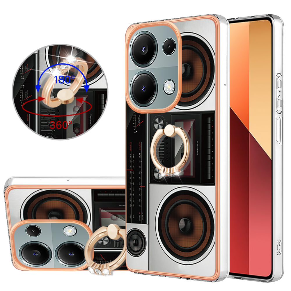 YB IMD Series-20 Style D for Xiaomi Redmi Note 13 Pro 4G / Poco M6 Pro 4G TPU Case Ring Kickstand 2.0mm Back Cover - Radio