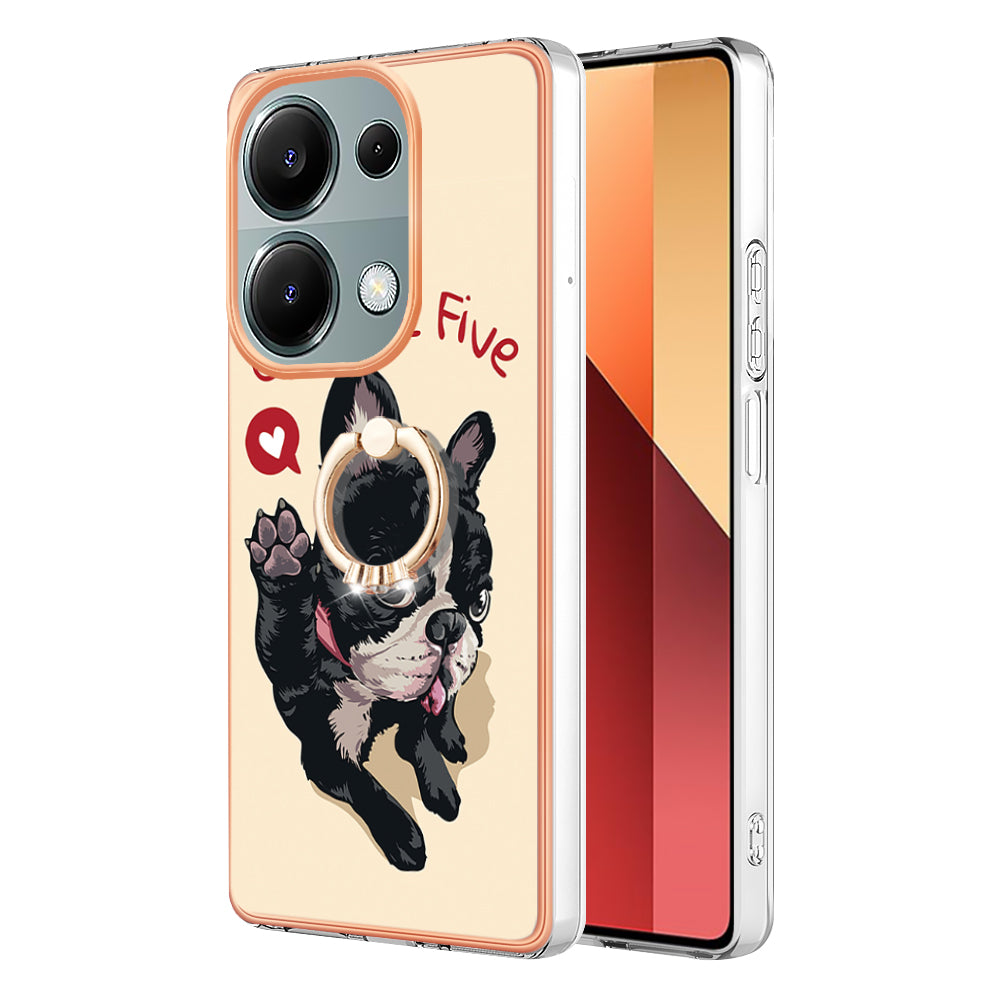 YB IMD Series-20 Style D for Xiaomi Redmi Note 13 Pro 4G / Poco M6 Pro 4G TPU Case Ring Kickstand 2.0mm Back Cover - Dog