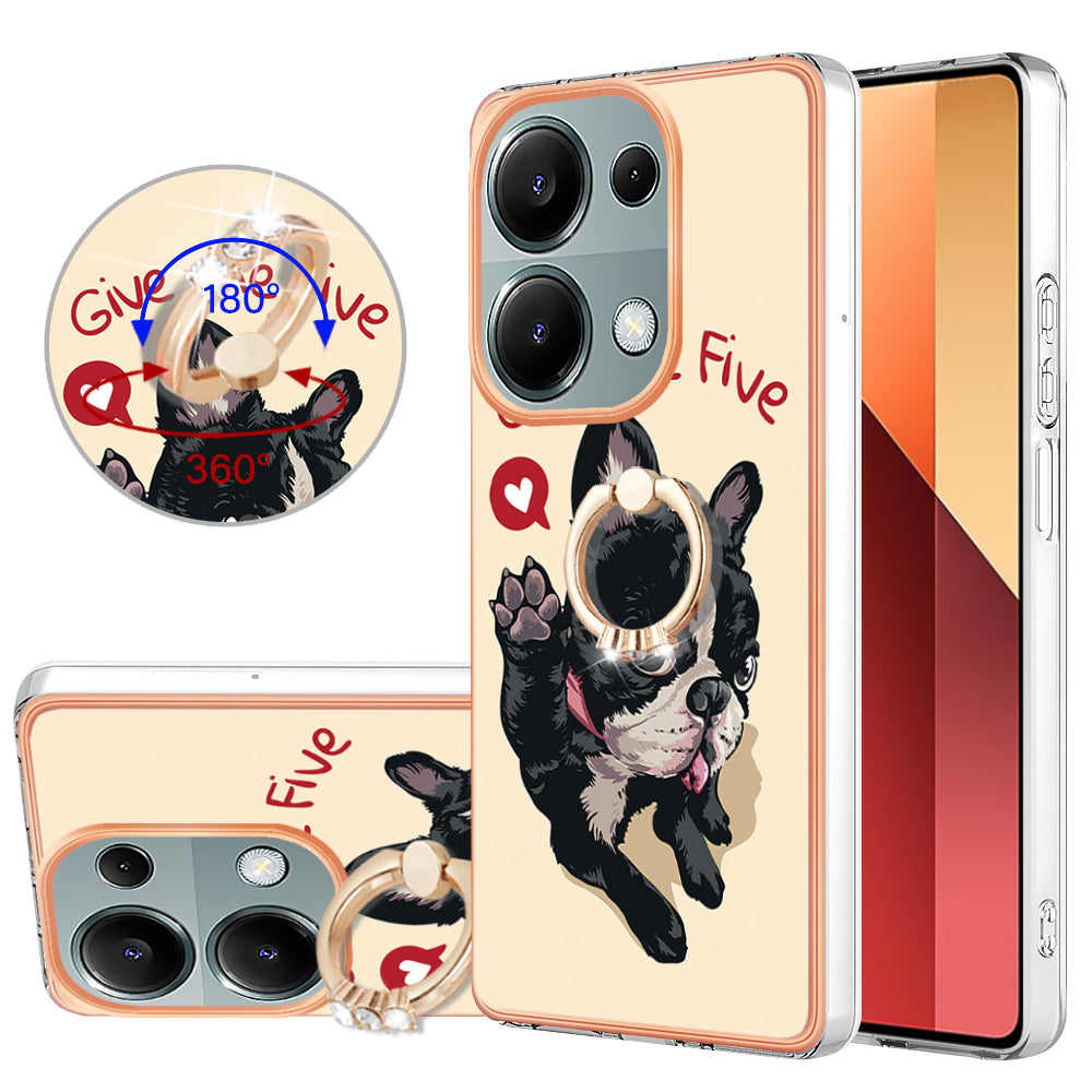 YB IMD Series-20 Style D for Xiaomi Redmi Note 13 Pro 4G / Poco M6 Pro 4G TPU Case Ring Kickstand 2.0mm Back Cover - Dog