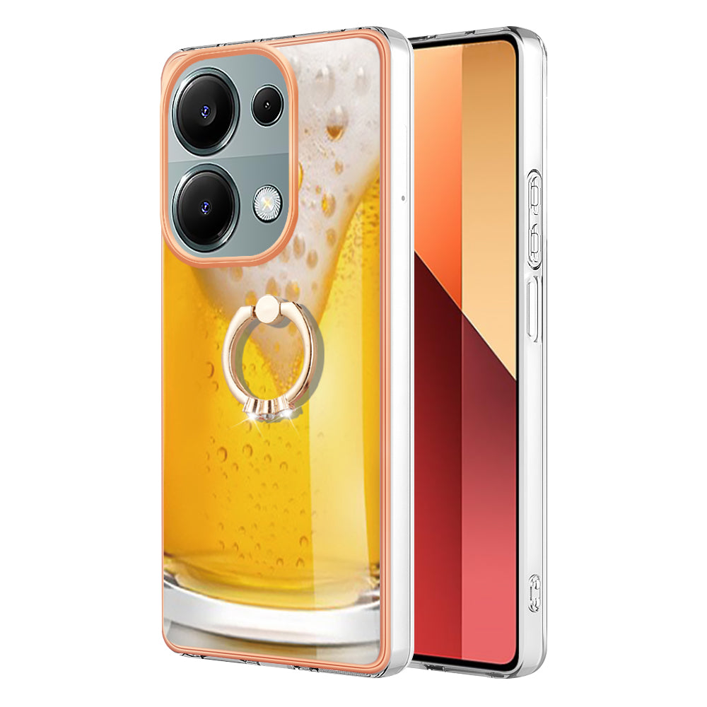 YB IMD Series-20 Style D for Xiaomi Redmi Note 13 Pro 4G / Poco M6 Pro 4G TPU Case Ring Kickstand 2.0mm Back Cover - Beer