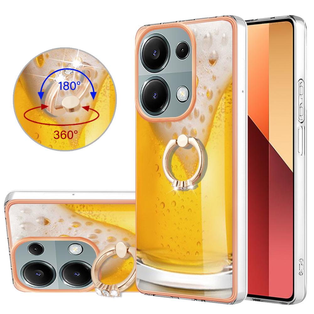 YB IMD Series-20 Style D for Xiaomi Redmi Note 13 Pro 4G / Poco M6 Pro 4G TPU Case Ring Kickstand 2.0mm Back Cover - Beer