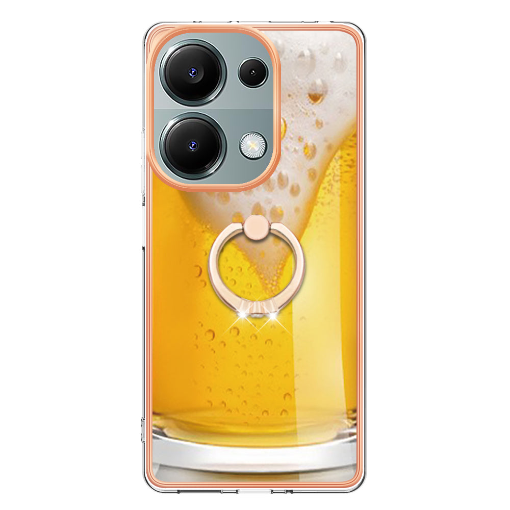 YB IMD Series-20 Style D for Xiaomi Redmi Note 13 Pro 4G / Poco M6 Pro 4G TPU Case Ring Kickstand 2.0mm Back Cover - Beer