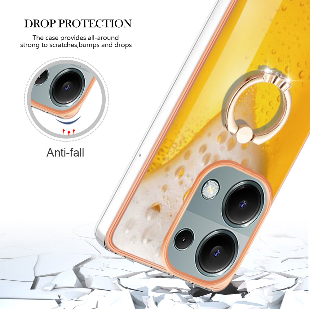 YB IMD Series-20 Style D for Xiaomi Redmi Note 13 Pro 4G / Poco M6 Pro 4G TPU Case Ring Kickstand 2.0mm Back Cover - Beer