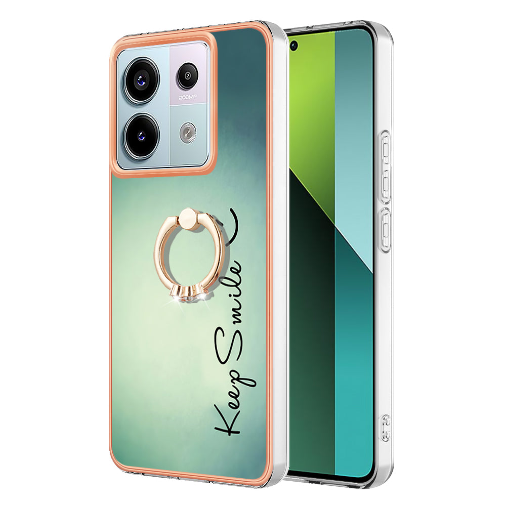 YB IMD Series-20 Style D for Xiaomi Redmi Note 13 Pro 5G / Poco X6 5G Case 2.0mm TPU Ring Kickstand Phone Cover - Keep Smile