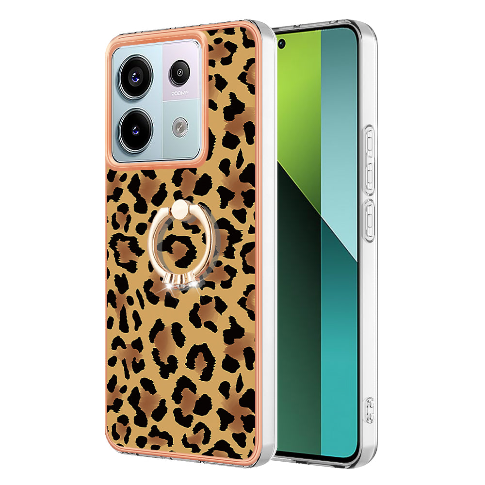 YB IMD Series-20 Style D for Xiaomi Redmi Note 13 Pro 5G / Poco X6 5G Case 2.0mm TPU Ring Kickstand Phone Cover - Leopard Print