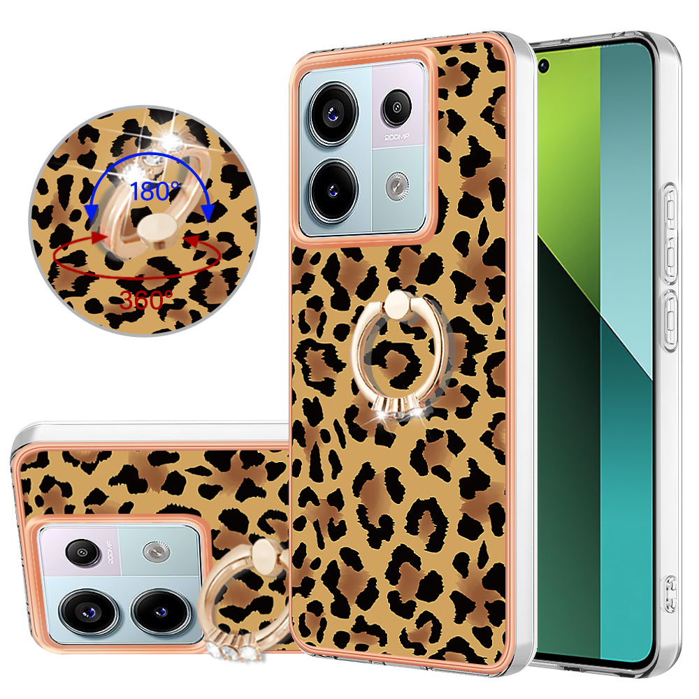 YB IMD Series-20 Style D for Xiaomi Redmi Note 13 Pro 5G / Poco X6 5G Case 2.0mm TPU Ring Kickstand Phone Cover - Leopard Print