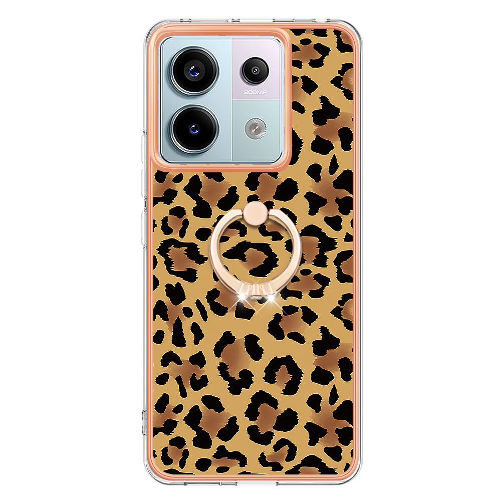 YB IMD Series-20 Style D for Xiaomi Redmi Note 13 Pro 5G / Poco X6 5G Case 2.0mm TPU Ring Kickstand Phone Cover - Leopard Print