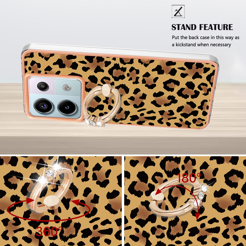 YB IMD Series-20 Style D for Xiaomi Redmi Note 13 Pro 5G / Poco X6 5G Case 2.0mm TPU Ring Kickstand Phone Cover - Leopard Print