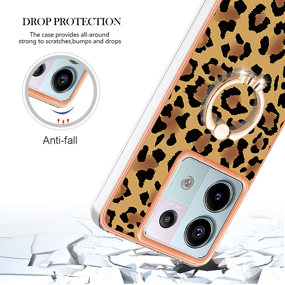 YB IMD Series-20 Style D for Xiaomi Redmi Note 13 Pro 5G / Poco X6 5G Case 2.0mm TPU Ring Kickstand Phone Cover - Leopard Print