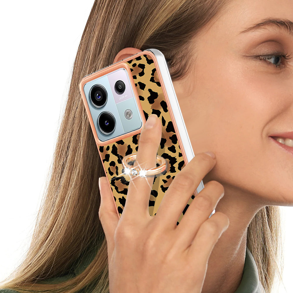 YB IMD Series-20 Style D for Xiaomi Redmi Note 13 Pro 5G / Poco X6 5G Case 2.0mm TPU Ring Kickstand Phone Cover - Leopard Print