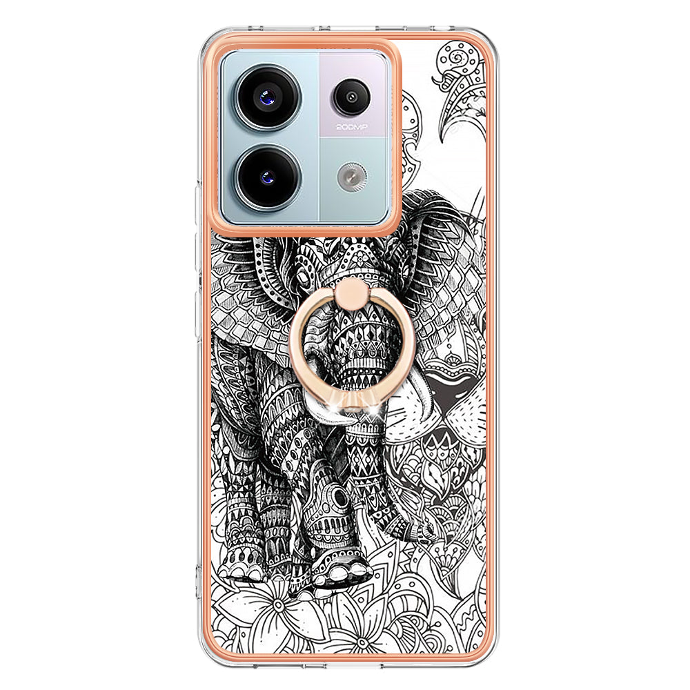 YB IMD Series-20 Style D for Xiaomi Redmi Note 13 Pro 5G / Poco X6 5G Case 2.0mm TPU Ring Kickstand Phone Cover - Totem Elephant