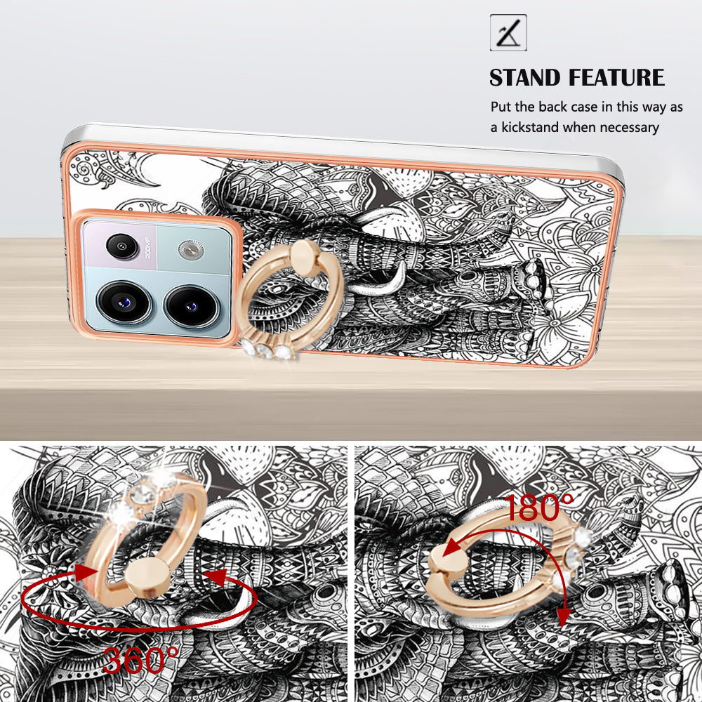 YB IMD Series-20 Style D for Xiaomi Redmi Note 13 Pro 5G / Poco X6 5G Case 2.0mm TPU Ring Kickstand Phone Cover - Totem Elephant