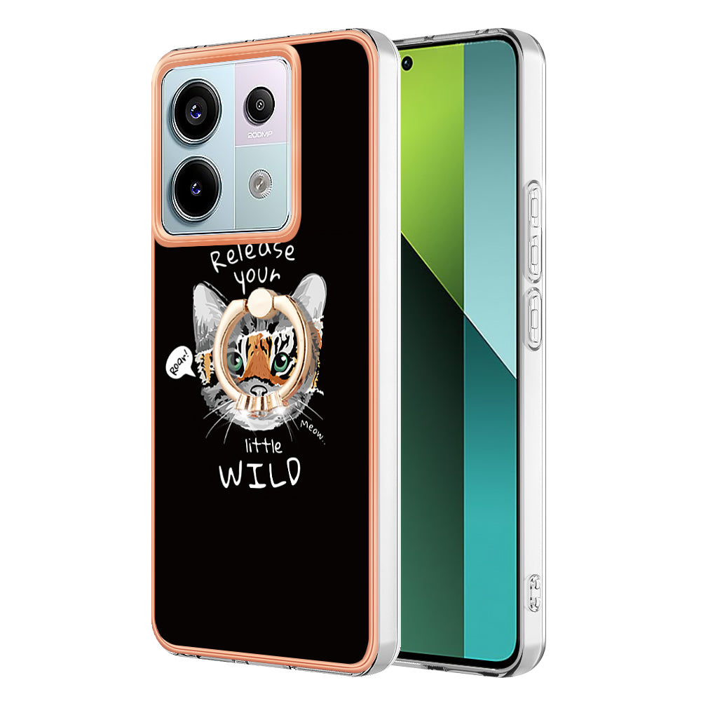 YB IMD Series-20 Style D for Xiaomi Redmi Note 13 Pro 5G / Poco X6 5G Case 2.0mm TPU Ring Kickstand Phone Cover - Cat / Tiger