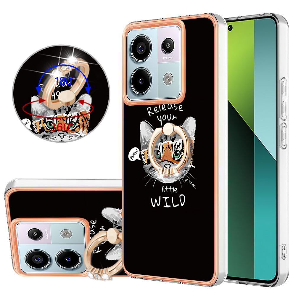 YB IMD Series-20 Style D for Xiaomi Redmi Note 13 Pro 5G / Poco X6 5G Case 2.0mm TPU Ring Kickstand Phone Cover - Cat / Tiger