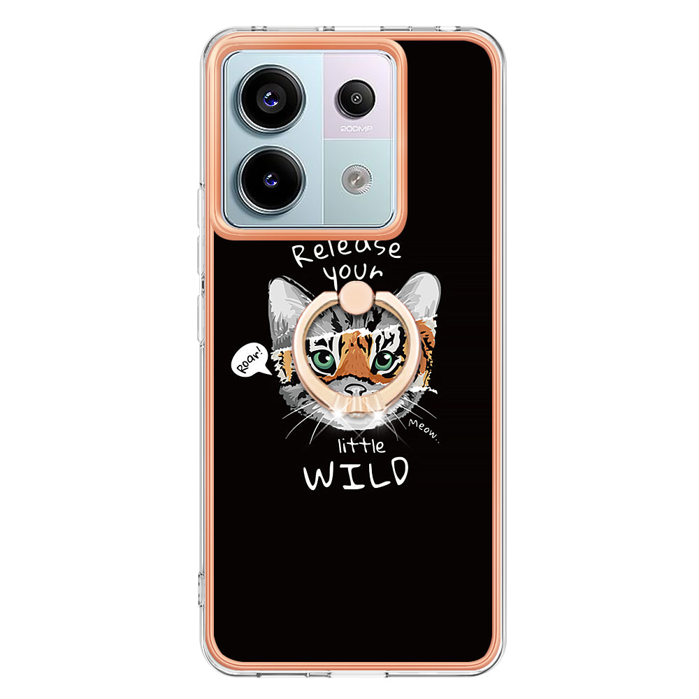 YB IMD Series-20 Style D for Xiaomi Redmi Note 13 Pro 5G / Poco X6 5G Case 2.0mm TPU Ring Kickstand Phone Cover - Cat / Tiger