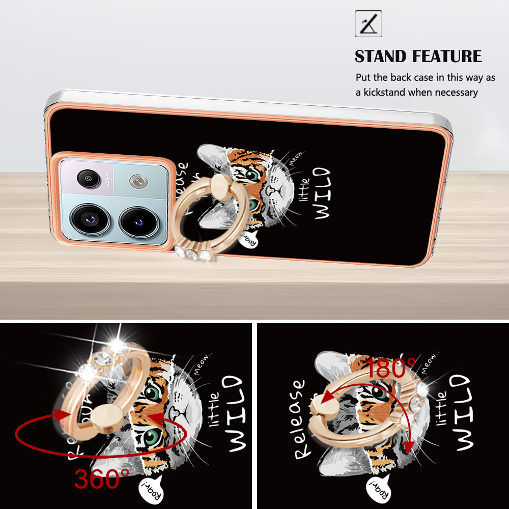 YB IMD Series-20 Style D for Xiaomi Redmi Note 13 Pro 5G / Poco X6 5G Case 2.0mm TPU Ring Kickstand Phone Cover - Cat / Tiger