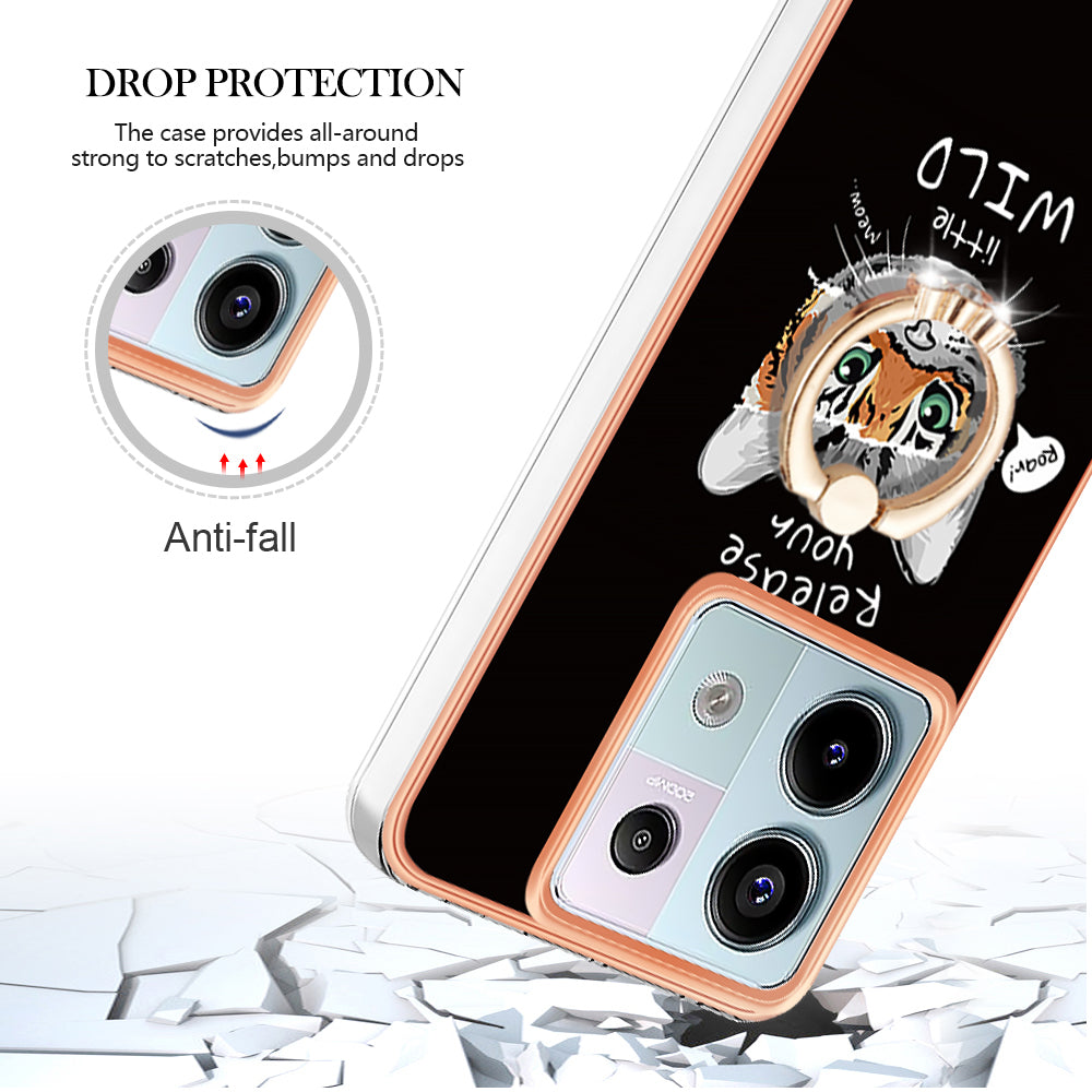 YB IMD Series-20 Style D for Xiaomi Redmi Note 13 Pro 5G / Poco X6 5G Case 2.0mm TPU Ring Kickstand Phone Cover - Cat / Tiger