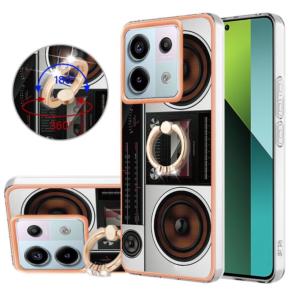 YB IMD Series-20 Style D for Xiaomi Redmi Note 13 Pro 5G / Poco X6 5G Case 2.0mm TPU Ring Kickstand Phone Cover - Radio