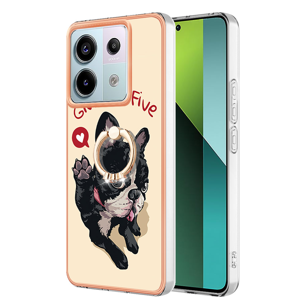 YB IMD Series-20 Style D for Xiaomi Redmi Note 13 Pro 5G / Poco X6 5G Case 2.0mm TPU Ring Kickstand Phone Cover - Dog