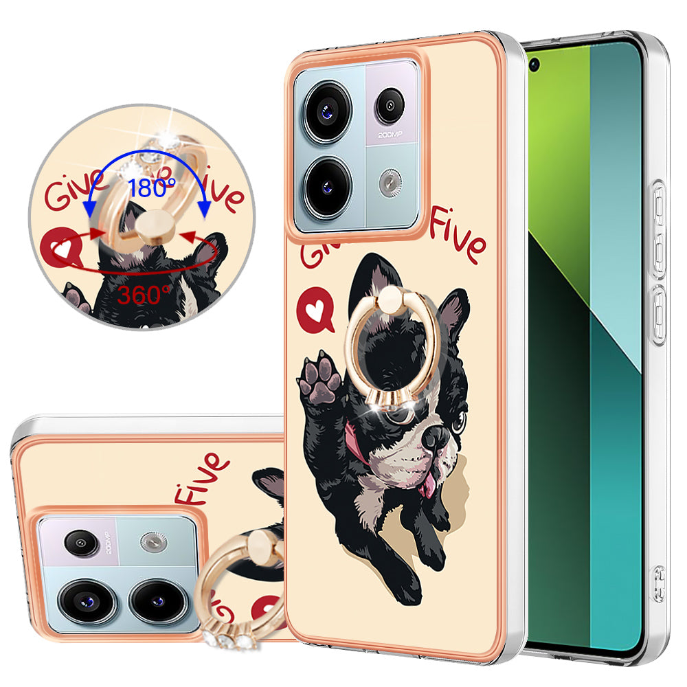 YB IMD Series-20 Style D for Xiaomi Redmi Note 13 Pro 5G / Poco X6 5G Case 2.0mm TPU Ring Kickstand Phone Cover - Dog