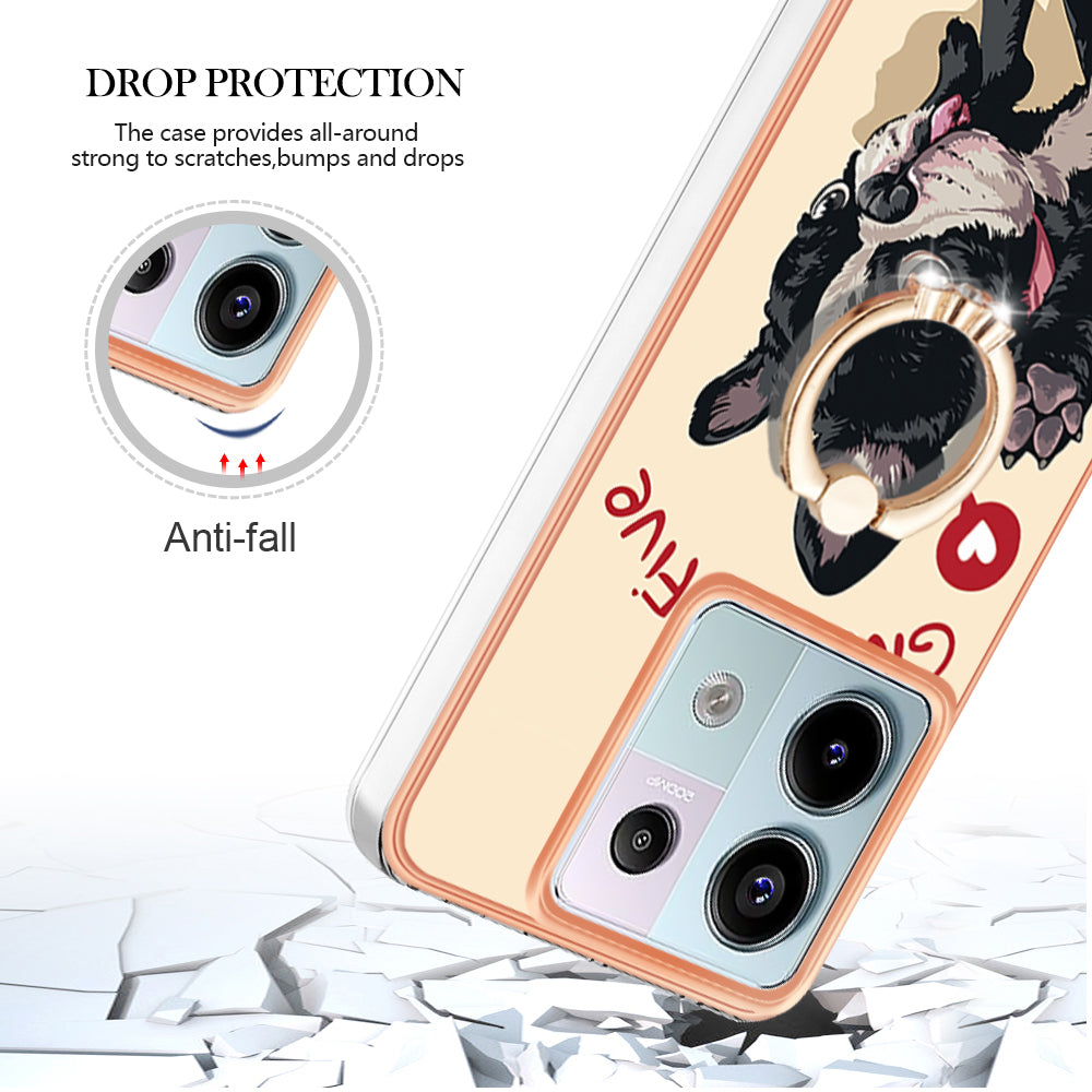 YB IMD Series-20 Style D for Xiaomi Redmi Note 13 Pro 5G / Poco X6 5G Case 2.0mm TPU Ring Kickstand Phone Cover - Dog