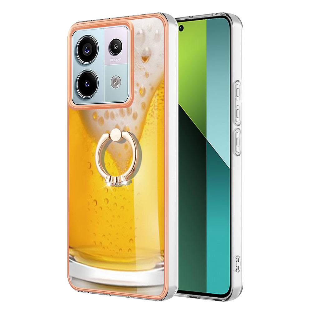 YB IMD Series-20 Style D for Xiaomi Redmi Note 13 Pro 5G / Poco X6 5G Case 2.0mm TPU Ring Kickstand Phone Cover - Beer