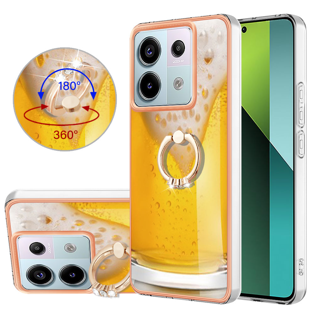 YB IMD Series-20 Style D for Xiaomi Redmi Note 13 Pro 5G / Poco X6 5G Case 2.0mm TPU Ring Kickstand Phone Cover - Beer