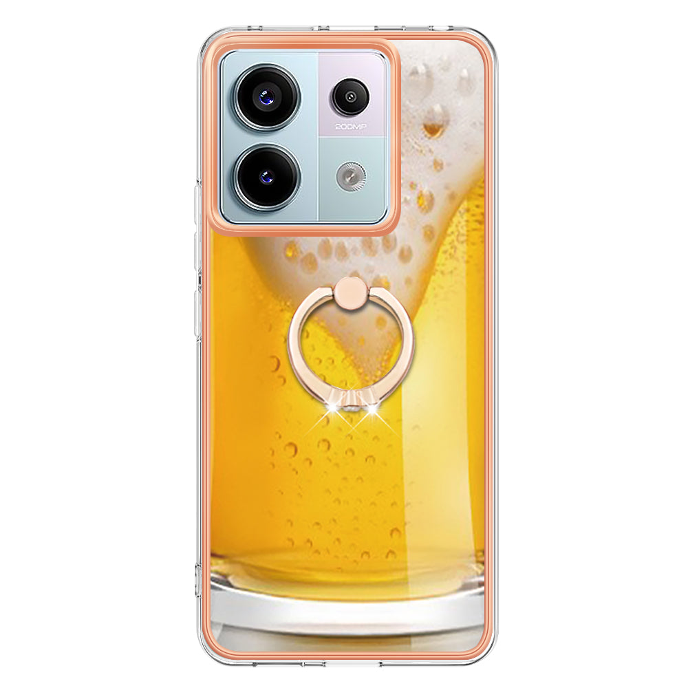 YB IMD Series-20 Style D for Xiaomi Redmi Note 13 Pro 5G / Poco X6 5G Case 2.0mm TPU Ring Kickstand Phone Cover - Beer