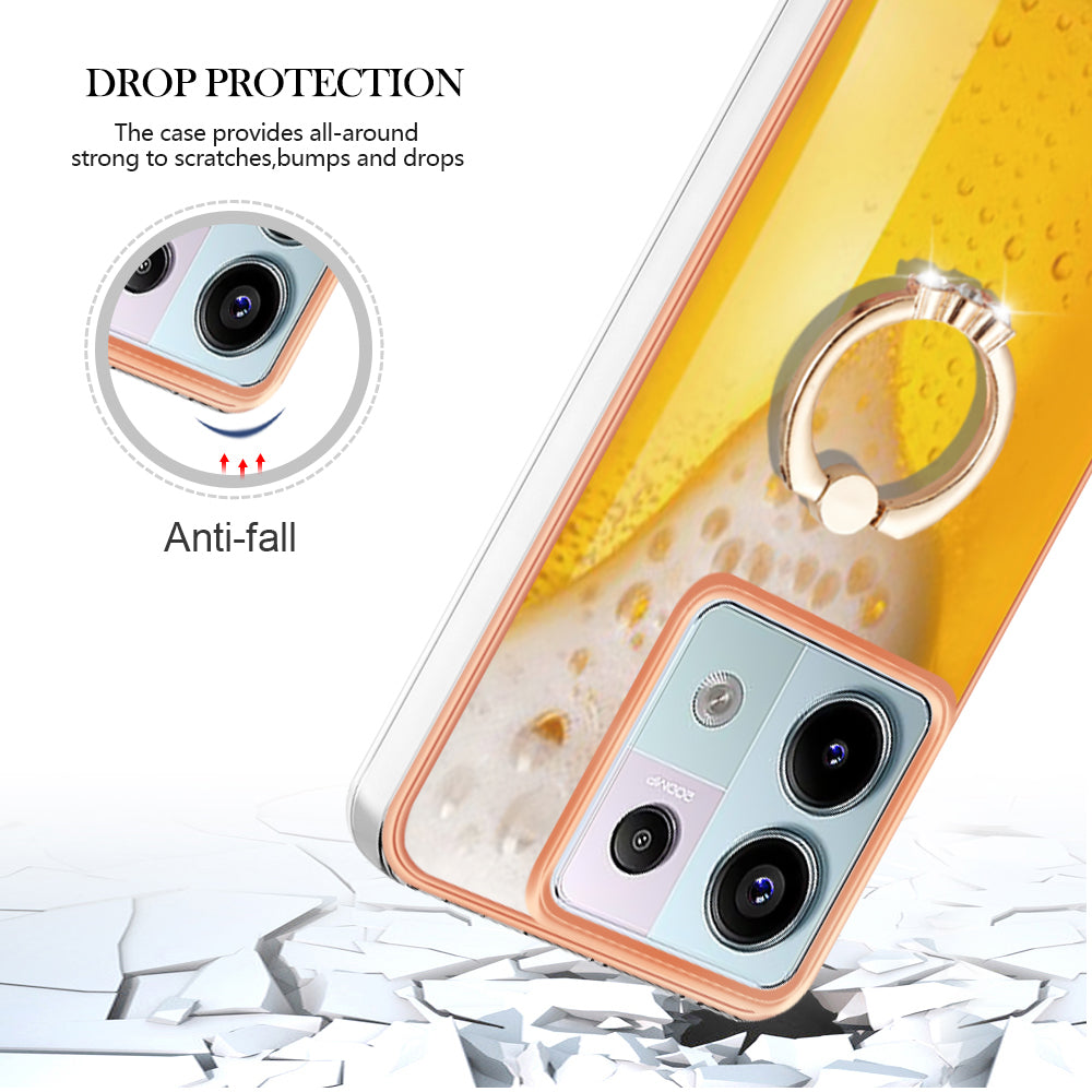 YB IMD Series-20 Style D for Xiaomi Redmi Note 13 Pro 5G / Poco X6 5G Case 2.0mm TPU Ring Kickstand Phone Cover - Beer