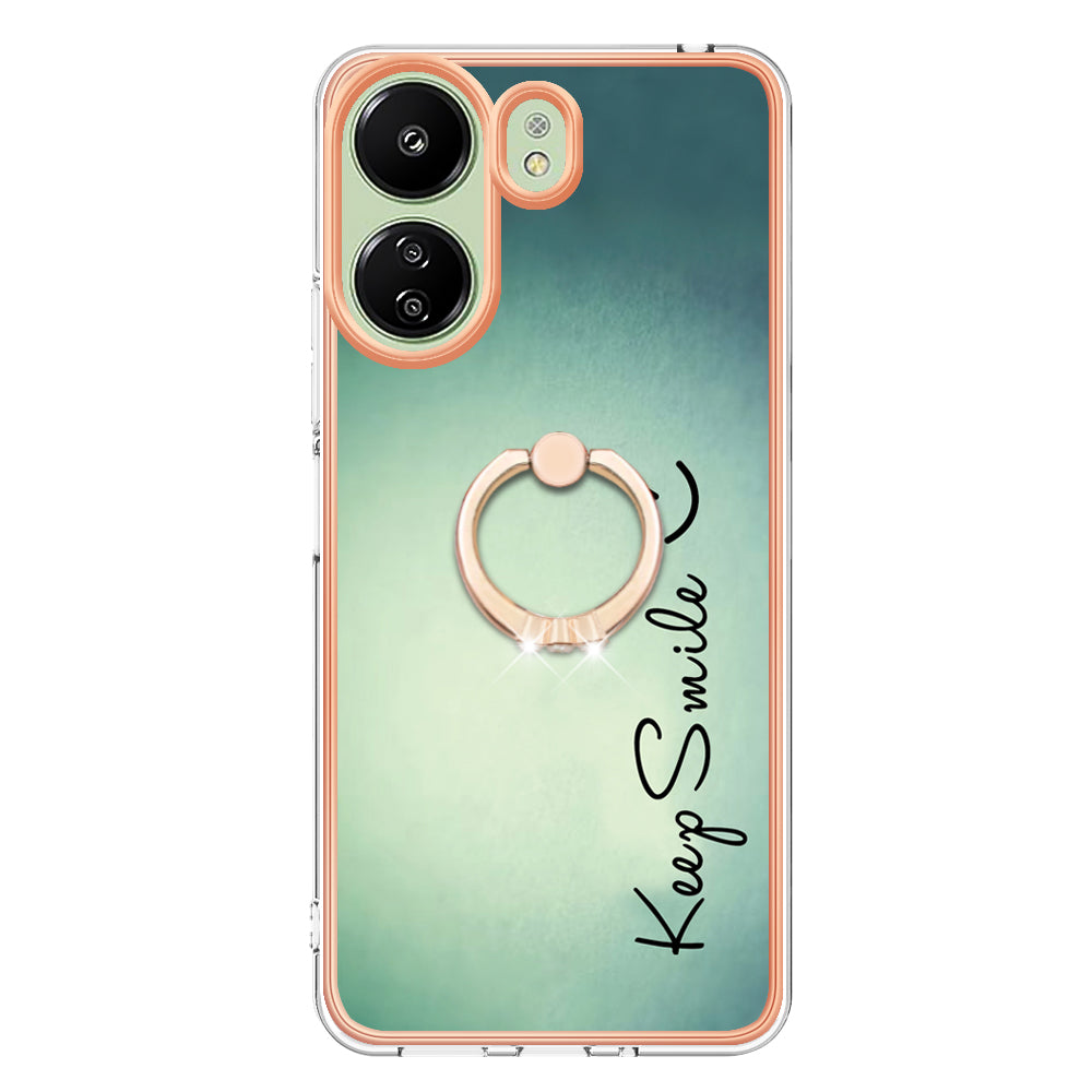 YB IMD Series-20 Style D for Xiaomi Redmi 13C 4G / Poco C65 4G TPU Back Case Ring Kickstand 2.0mm Cover - Keep Smile