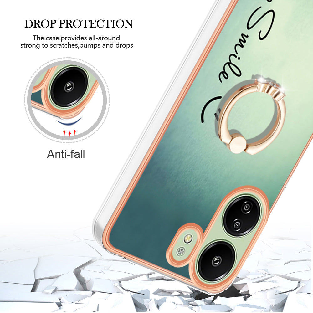 YB IMD Series-20 Style D for Xiaomi Redmi 13C 4G / Poco C65 4G TPU Back Case Ring Kickstand 2.0mm Cover - Keep Smile