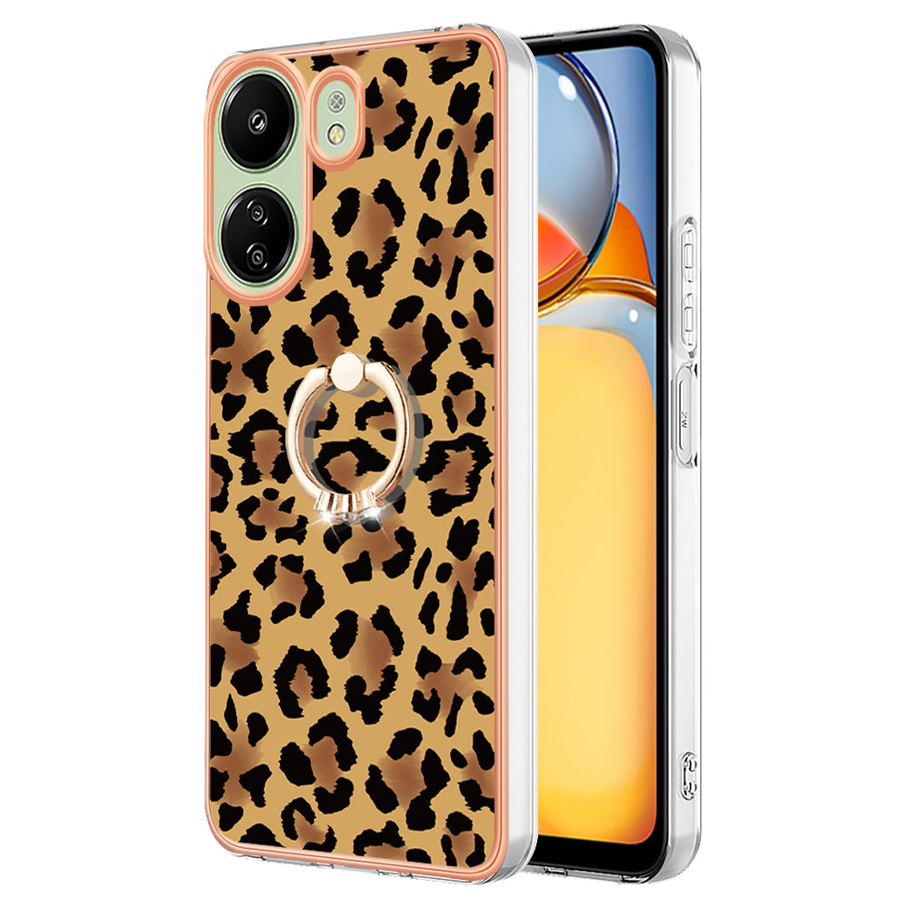 YB IMD Series-20 Style D for Xiaomi Redmi 13C 4G / Poco C65 4G TPU Back Case Ring Kickstand 2.0mm Cover - Leopard Print