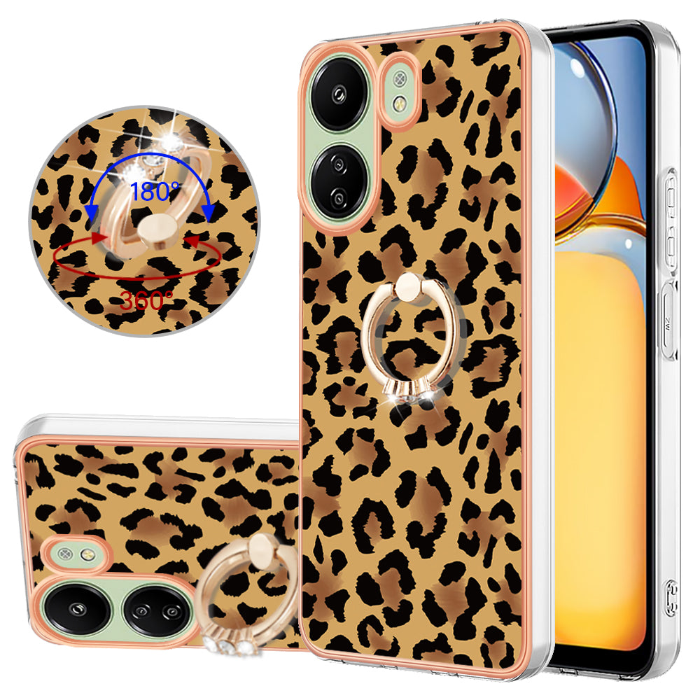 YB IMD Series-20 Style D for Xiaomi Redmi 13C 4G / Poco C65 4G TPU Back Case Ring Kickstand 2.0mm Cover - Leopard Print