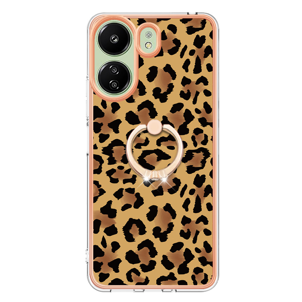 YB IMD Series-20 Style D for Xiaomi Redmi 13C 4G / Poco C65 4G TPU Back Case Ring Kickstand 2.0mm Cover - Leopard Print