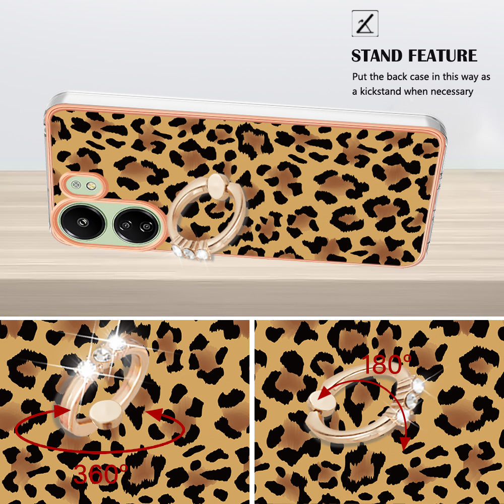 YB IMD Series-20 Style D for Xiaomi Redmi 13C 4G / Poco C65 4G TPU Back Case Ring Kickstand 2.0mm Cover - Leopard Print