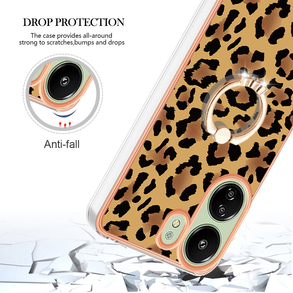 YB IMD Series-20 Style D for Xiaomi Redmi 13C 4G / Poco C65 4G TPU Back Case Ring Kickstand 2.0mm Cover - Leopard Print