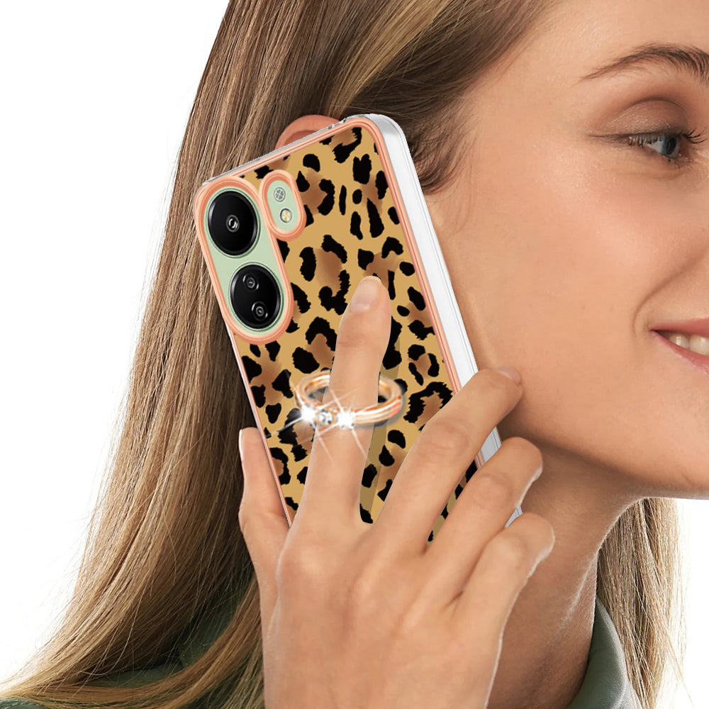 YB IMD Series-20 Style D for Xiaomi Redmi 13C 4G / Poco C65 4G TPU Back Case Ring Kickstand 2.0mm Cover - Leopard Print