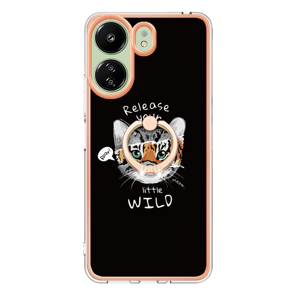 YB IMD Series-20 Style D for Xiaomi Redmi 13C 4G / Poco C65 4G TPU Back Case Ring Kickstand 2.0mm Cover - Cat  /  Tiger