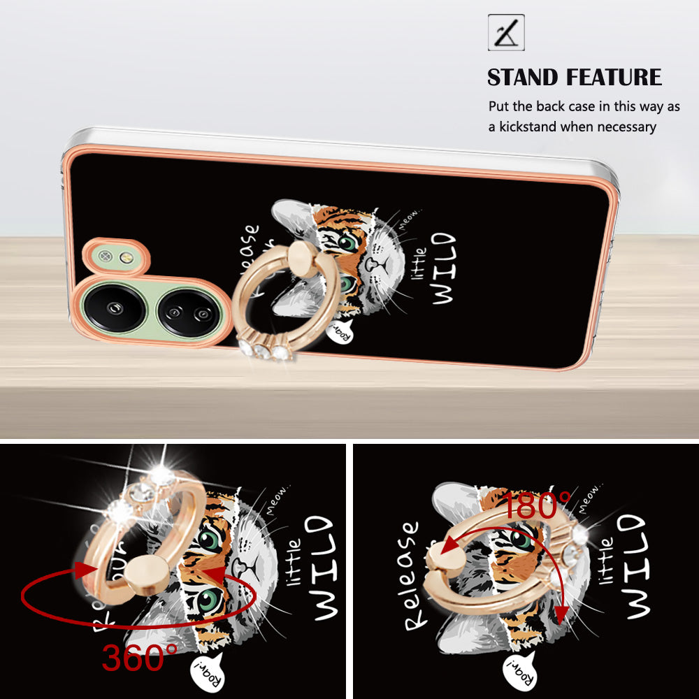 YB IMD Series-20 Style D for Xiaomi Redmi 13C 4G / Poco C65 4G TPU Back Case Ring Kickstand 2.0mm Cover - Cat  /  Tiger