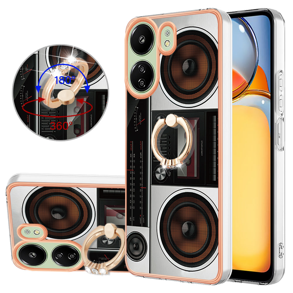 YB IMD Series-20 Style D for Xiaomi Redmi 13C 4G / Poco C65 4G TPU Back Case Ring Kickstand 2.0mm Cover - Radio